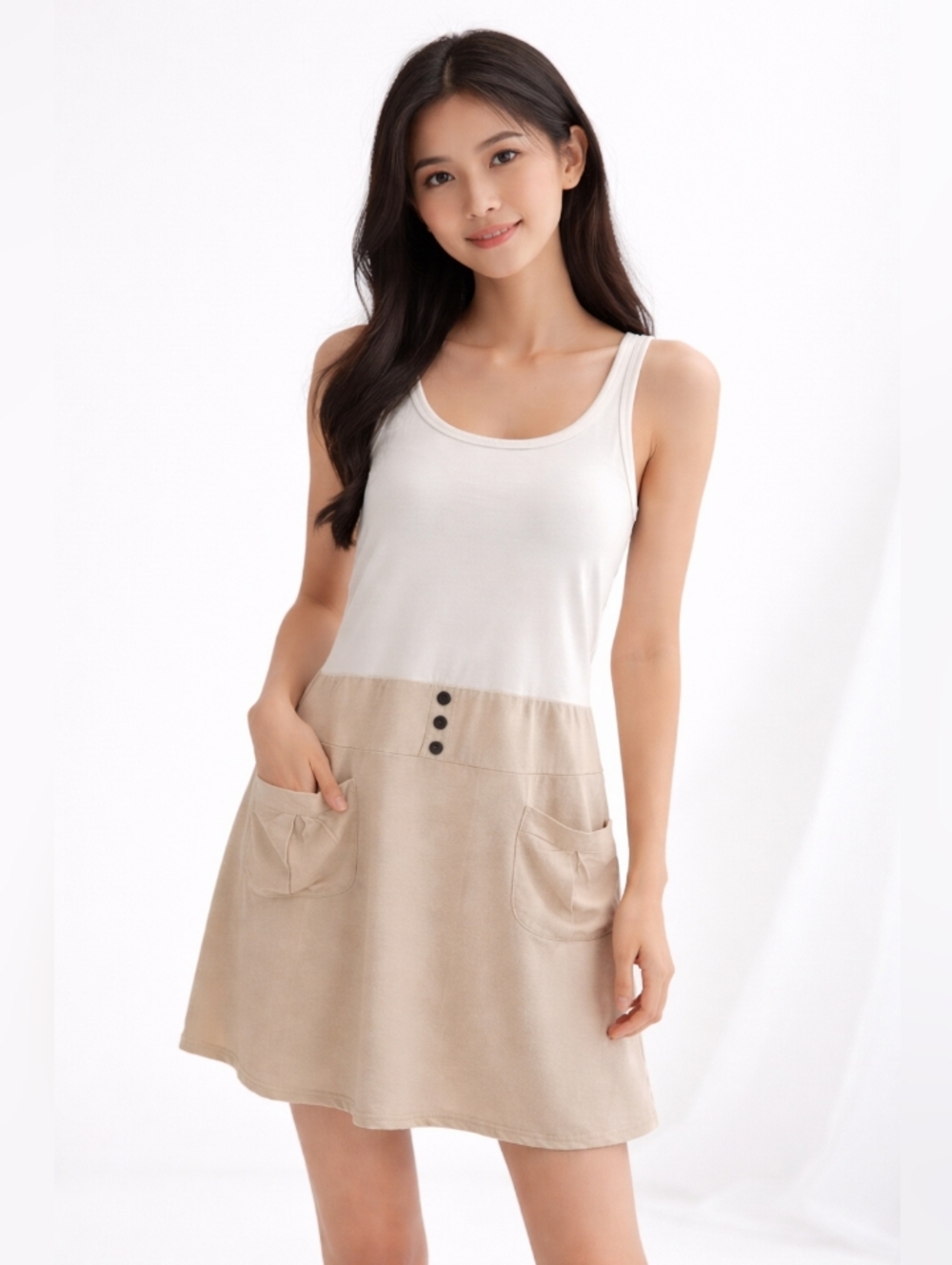 Mansy Tank Top Mini Dress White Tan Small
